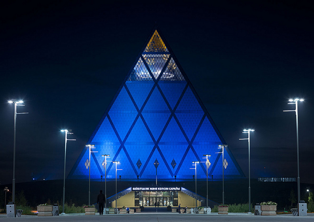 PALACE OF PEACE AND RECONCILIATION BY NIGHT, ASTANA, KAZAKHSTAN